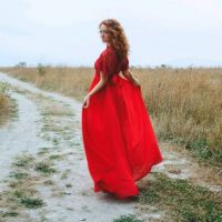 Red Wedding dress with two lace kinds by Anna Skoblikova