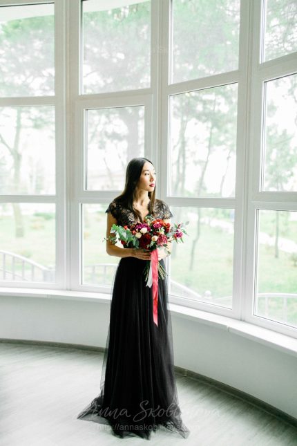 Black wedding dress with Italian net skirt by Anna Skoblikova