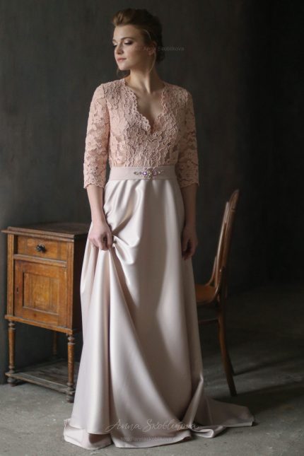 Lace and dense satin feminine Wedding dress