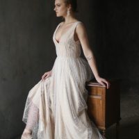 Tender mesh Wedding dress with slightly visible pattern