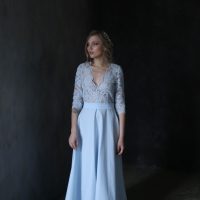 Romantic soft blue lace and plain cotton Wedding dress