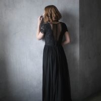 Natural silk black wedding dress