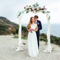 A line wedding dress with a boat neckline by Anna Skoblikova