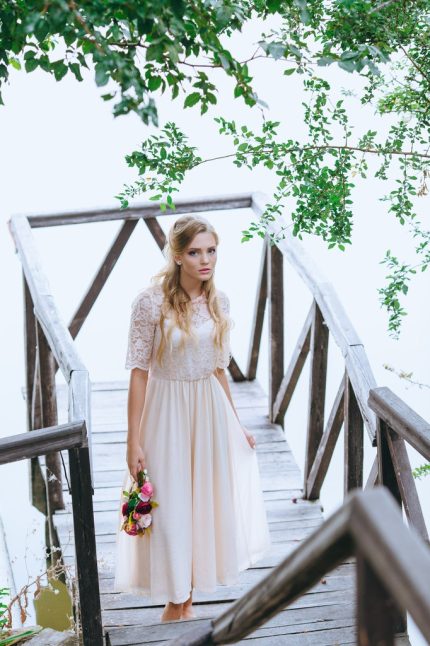 Romantic Wedding dress from lace and silk by Anna Skoblikova