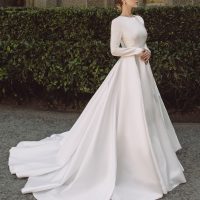 Long sleeve satin wedding dress - Polar Star